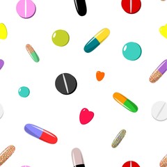Seamless pattern of colorful pills on white background vector illustration