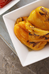 char grilled red and yellow bell peppers