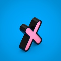 Obraz premium Black letter X lowercase with pink neon light isolated on blue background.