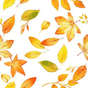 seamless pattern with autumn leaves drawing by watercolor, hand drawn elements. Template for DIY projects, wedding invitations, greeting cards, posters, blogs, website
