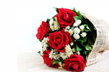red rose bouquet isolated on white background