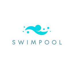 Swimpool logo vector logo. Swimming pool icon. Human is swimming, abstract blue illustration on white background.