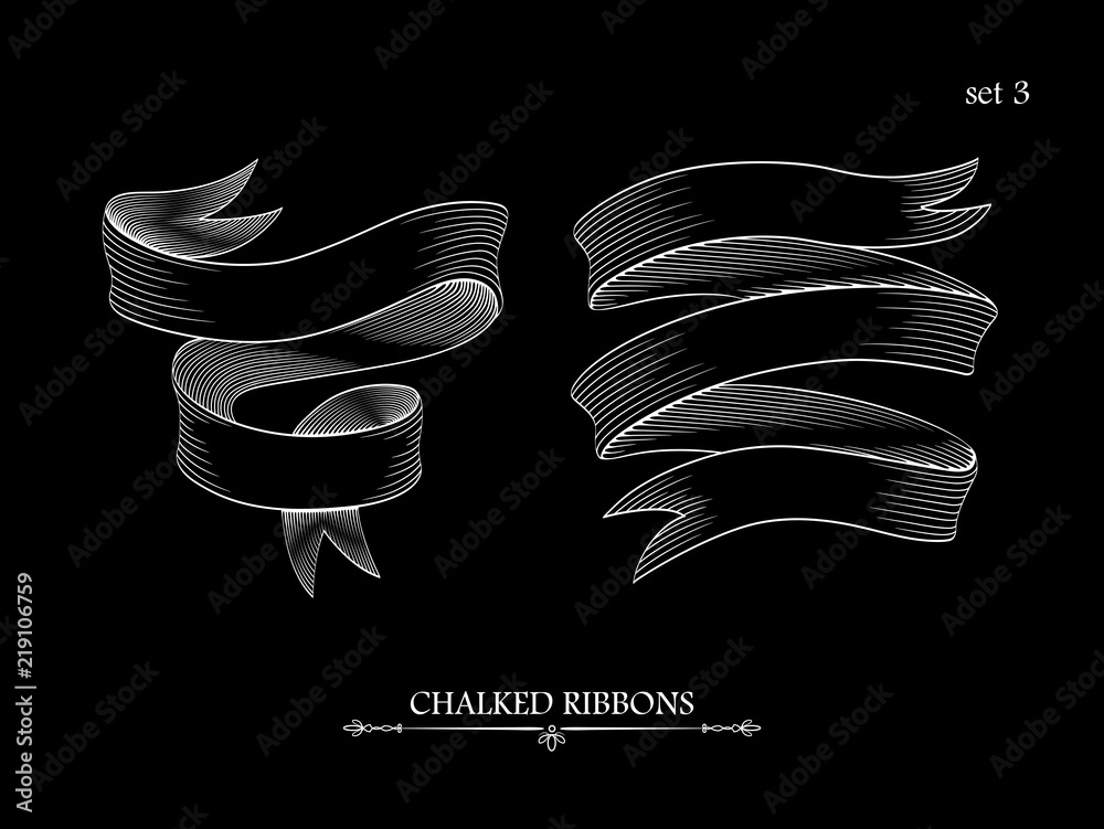 Canvas Prints set of vintage two-stripe and three-stripe ribbons. chalk drawing. retro hand drawn labels, banners 