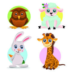  Set of cute animals. Bunny, monkey panda and fox. Vector illustration.