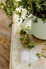 preparing fresh herb thyme
