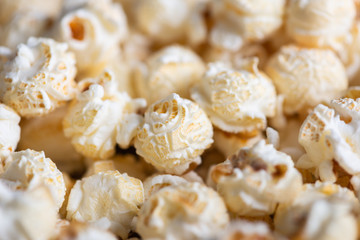 Closeup Mushroom popcorn varieties on a lot of background.