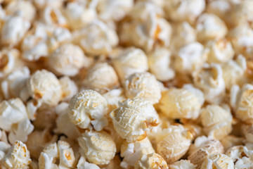 Closeup Mushroom popcorn varieties on a lot of background.