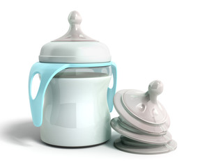 the baby bottle with milk 3d render on white