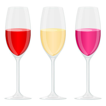 Glass of wine. Red, white and rose wine