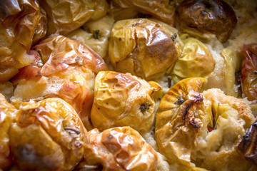 Homemade baked organic apples close up