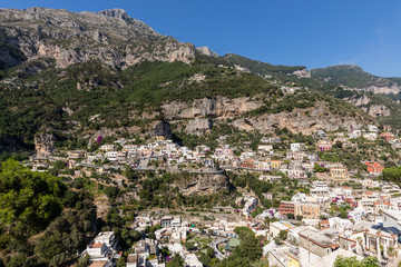 Obraz premium Small town of Positano along Amalfi coast with its many wonderful colors and terraced houses, Campania, Italy.