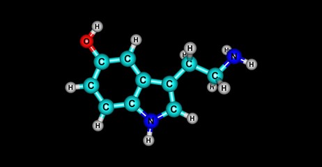 Serotonin molecular structure isolated on black