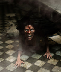 3d illustration of ghost woman in haunted house