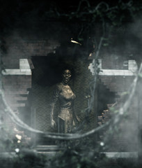 Obraz na płótnie Canvas 3d illustration of ghost woman in haunted house