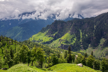 View from Rohtang pass at beautiful green valley, Himachal Pradesh, India