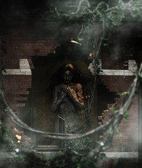 Death's innocent,Ghost woman in ruin building,3d illustration for book illustration or book cover