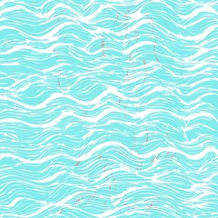 Vector background with waves and small red fish.