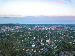 Aerial view on Oslo center and Kringsja urban area in Oslo, Norway