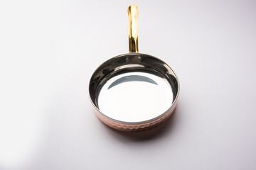 Copper Tarka/Tadka Fry pan with handle also can be used as a stylish serving bowl