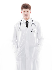 Fototapeta premium closeup.successful doctor with a stethoscope.isolated on a white