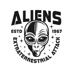 Alien head vector black emblem in vintage style