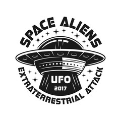 UFO or aliens spaceship vector black emblem © Flat_Enot