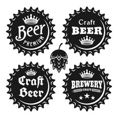 Beer caps with text vector black vintage objects