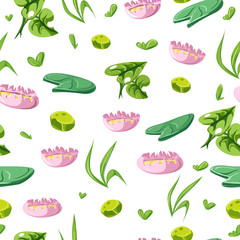 seamless pattern with cartoon lily and grass