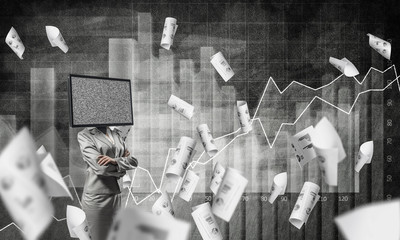 Business woman with TV instead of head.