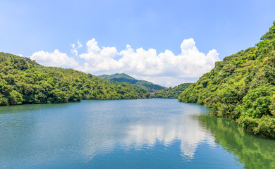 Fototapeta na wymiar Shek Lei Pui Reservoir (Kowloon Reservoir) In Hong Kong