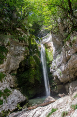 Slab Mostnice waterfall in Slovenia, Bohinj