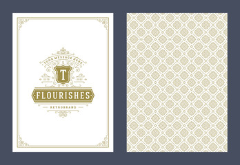 Vintage ornament greeting card vector template.