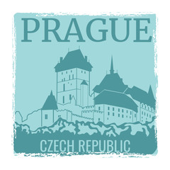 Obraz premium Prague travel poster vector design with castle silhouette