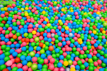 Fototapeta na wymiar A pile of colored plastic balls. Lots of multi-Color fun balls.