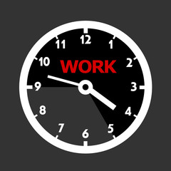 9-5 Working hours. Time rroutine and order at work and job. Worker's and employee's working day is based on fixed time. Vector illustration of clock diagram