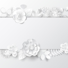 Paper art flowers background. Vector stock.