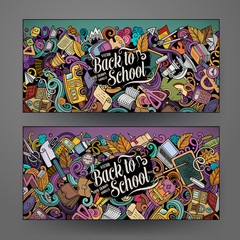 Cartoon cute colorful vector hand drawn doodles School banners