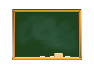 Schultafel Hintergrund, Schultafel mit Kreide und Schwamm,
Karte für Erstklässler und Schulanfang, 
Vektor Illustration isoliert auf weißem Hintergrund
