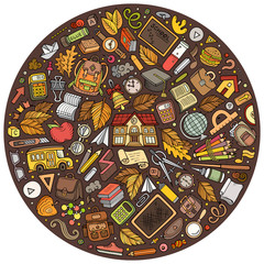 Colorful vector hand drawn set of School cartoon doodle objects