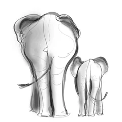 Poster Moeder olifant en haar baby lopen © Isaxar