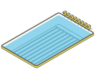 Swimming pool isometric on white background. Springboard for water jump. Outlined sport illustration
