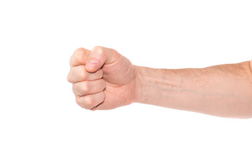 Hand with clenched fist isolated on white background