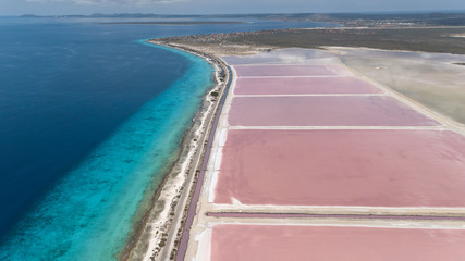 rose caribbean salt lake Bonaire island aerial drone top view