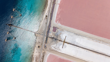 rose caribbean salt lake Bonaire island aerial drone top view