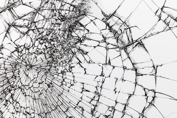 Broken glass texture on white background
