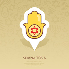 Hamsa hand. Rosh Hashanah pin map icon. Shana tova