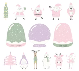  Set of empty snow globes, funny characters. Isolated objects on white background. Hand drawn vector illustration. Flat style design. Diy creator. Element for Christmas card, invite. © Maria Skrigan