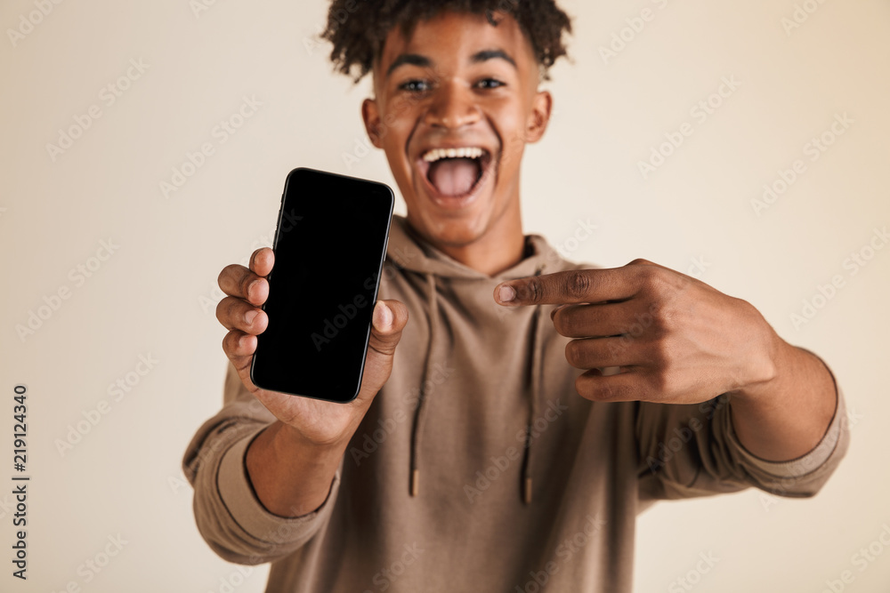 Poster Portrait of a positive young afro american man