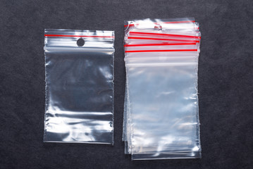 Set of polyethylene zip lock bags on black background © mdbildes