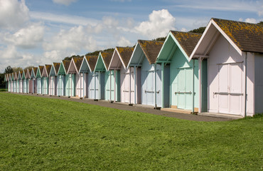 Fototapeta na wymiar Beach huts at Southsea, Portsmouth, England